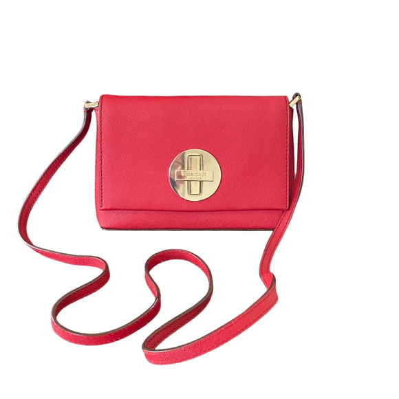 Kate Spade Red Leather Gold Turn Lock Crossbody Bag Adjustable Strap EUC - Picture 1 of 17